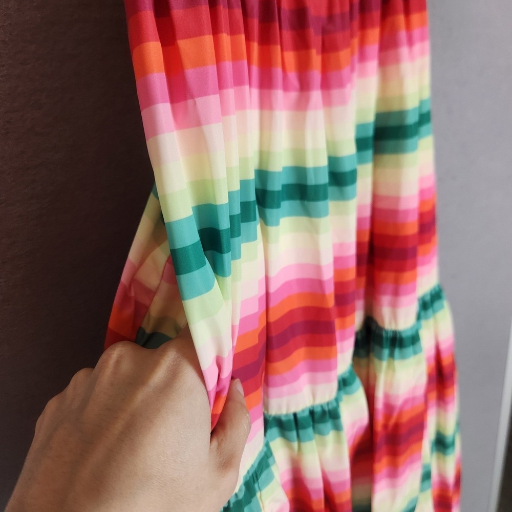 J. Crew Maxi Dress 2 Multicolor Rainbow Striped Tiered Maximalism Party Formal - Picture 8 of 11
